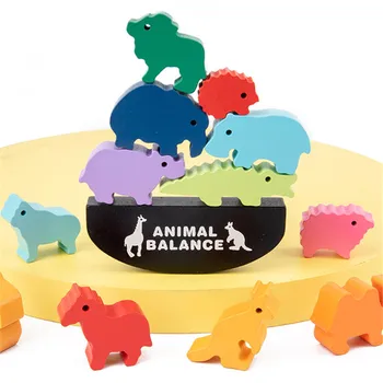 12 Adet / takım Montessori Ahşap Hayvan Denge Blokları Tahta Oyunları Oyuncaklar Dinozor Eğitici İstifleme Yüksek Yapı Taşı Oyuncak Hediyeler