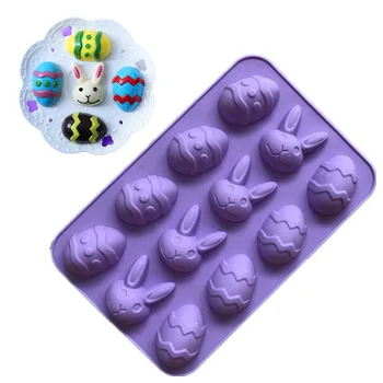 12 Kavite paskalya yumurtaları Tavşan Şekli Silikon Çikolata Kalıpları Sabun Mum Kalıp Dinozor El Yapımı Kek Araçları Pişirme Malzemeleri