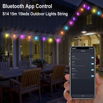 15m S14 15 Ampuller RGB LED Dize İşıklar Akıllı APP/Denetleyici Tatil Peri İşıklar Düğün Doğum Günü Partisi için Kapalı Açık Dekor