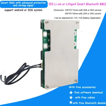15S Lifepo4 Pil akıllı Bluetooth BMS için 48V veya 54V Pil Paketi ile 20A 30A 40A veya 60A sabit akım APP yazılımı ile