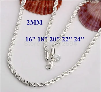 16-24 İNÇ 925 Damgalı gümüş renk Halat Kolye Güzel moda Zarif kadın erkek 2MM zincir sevimli Can kolye