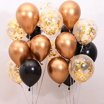 18 adet Metal Krom Altın Gümüş Lateks Balonlar Seti 12 inç Şeffaf Konfeti Balon Düğün Doğum Günü Partisi Dekorasyon Globos