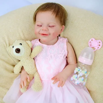 18 inç Yakın Gözler Gülen Yüz Yeniden Doğmuş Bebek Simülasyon Yumuşak Sevimli Tatlı Yüz doğum günü hediyesi çocuk oyuncakları Kızlar için Dropshipping