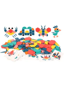 180 adet Ahşap Desen Geometrik Şekil Blok Resim Kartı Seti Yaratıcı Okul Öncesi Çocuklar eğitici yapboz Oyuncak