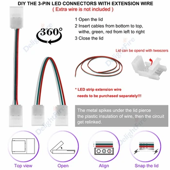 2/3 / 4Pin LED şerit konektörü 8 / 10mm Ayarlanabilir (90-180 Derece) açı LED Konnektörler 3528/5050 RGB LED şerit ışıkları konektörü