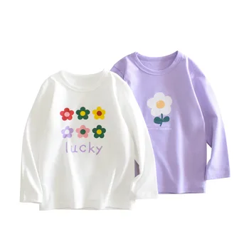 2-8T Bebek Çiçek Kız T Shirt Yürüyor Çocuk Bebek Kız Giysileri Sonbahar Kış Üst Pamuk Çiçek Tshirt Çocuk Gevşek Tee Kıyafet
