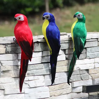 2 adet 25 cm Simülasyon Papağan Yaratıcı El Yapımı Köpük Tüy Amerika Papağanı Çim Heykelcik Süs Sahte Hayvan Kuş Bahçe Prop Dekorasyon