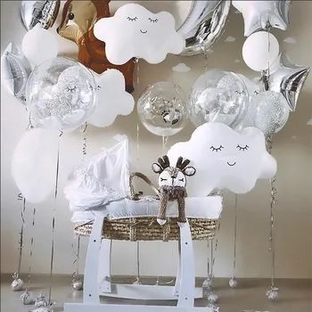 2 adet Büyük Beyaz Bulutlar Ay Folyo Balon Bebek Duş Çocuk Parti Doğum Günü Süslemeleri Hava Helyum Topları Erkek Kız Doğum Günü Hediyeleri