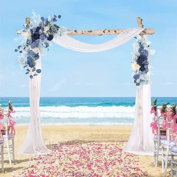 2 adet Mavi Düğün Kemer Çiçekler yapay çiçek Swag Çiçek Swag Tozlu Rustik Okaliptüs Yeşillik forCeremony Burcu düğün sandalyesi