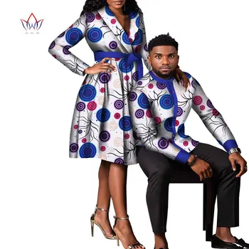 2 adet Set Afrika Elbiseler Kadınlar için Bazin Riche Kadın Parti Elbise Erkek Gömlek Erkekler Casual Tops Çift Sevgilisi Düğün Giysileri WYQ633