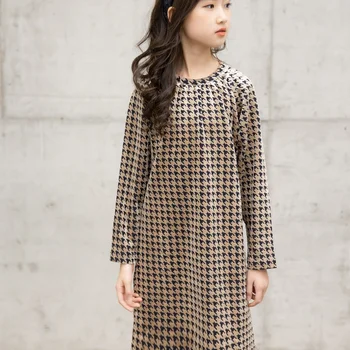 2 İla 14 Yıl Kızlar Kadife Midi Elbise Çocuklar Düz Elbise Yeni Bahar Sonbahar Genç Bebek Çocuk Giysileri Kahverengi, #6473