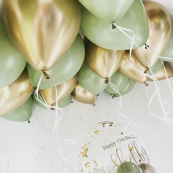 20 adet 10 inç Balon Kiti Avokado Yeşil Beyaz Altın Konfeti Folyo Topları Doğum Günü Düğün Orman Parti Dekorasyon Ev Gereçleri
