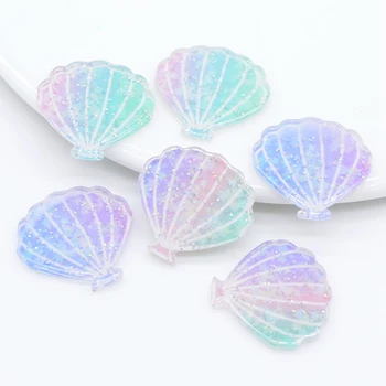20 Adet / grup Bling Yıldız Deniz Kabukları Deniz Kabukları Moda Okyanus Takı Dekorasyon DIY Craft Dekor Glitter Reçine Aplikler Aksesuarları