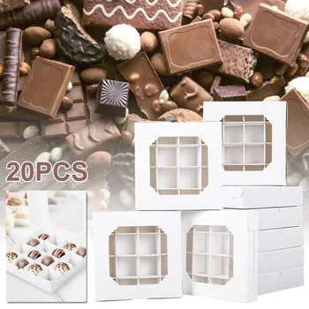 20 Adet Parti Cupcake Kutuları Beyaz Pick Mix Tatlı Kutuları Ekler Şeffaf Pencere ve Bölücü Çikolata Tatlı Çeşitleri