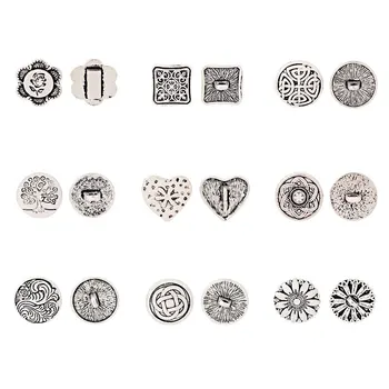 20 x Tibet Gümüş Metal Düğme Boncuk Çiçek Kalp Çiçek Yuvarlak Dikiş Düğmesi Deri El Sanatları için Giysi Çanta