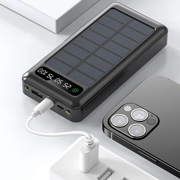 20000mAh güneş enerjisi bankası iPhone Xiaomi Huawei Samsung Powerbank 4 Kablo ile güneş enerjisi şarj cihazı harici pil Paketi Güç Bankası