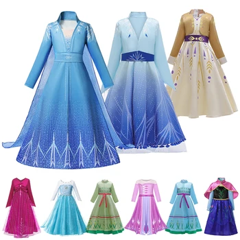 2019 Yeni Anna Elsa 2 Elbise Kız Prenses Kostüm Seti Buz Kar Kraliçesi 2 Giyim Çocuklar Noel Partisi Copspay Elza Fantezi Vestidos