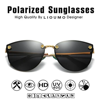 2020 Kadın Güneş Gözlüğü Kedi Gözü Çerçevesiz Moda Lüks Polarize Marka güneş gözlüğü Kadın Moda Shades Pembe UV400 Oculos De Sol