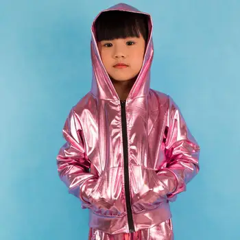 2020 Moda Bahar Sonbahar Çocuklar bombacı Ceket Sahne Performansı Giyim madeni pul feminina casaco Gül Pembe Hip Hop dans ceket