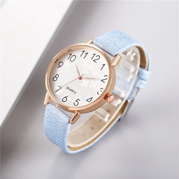 2021 Basit Marka Elbise Kadınlar kuvars saatler Moda Deri Kol Saati Bayanlar Numarası kadranlı saat Relogio Reloj mavi Saat