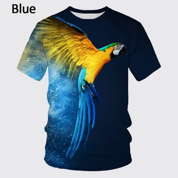 2021 erkek ve kadın Komik Papağan 3D baskılı tişört Yaz Rahat Hayvan baskılı tişört