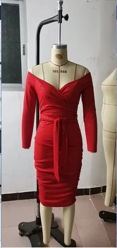 2021 Femme traf Zarif Sıska Parti Elbise Bayan Resmi Akşam Giyim Düz Lace Up Kapalı Omuz Midi Bodycon Elbise