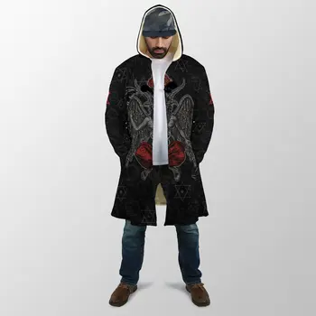 2021 kış Erkek Kapüşonlu pelerin Koyu Şeytani Kafatası Dövme 3D Baskı Polar rüzgar kesici Unisex Rahat Sıcak Kapüşonlu pelerin PF05