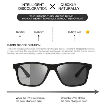 2021 Moda Kare Fotokromik Güneş Gözlüğü Kadın Erkek polarize güneş gözlükleri Erkek Renk Değiştiren Sürüş Spor Oculos Masculino