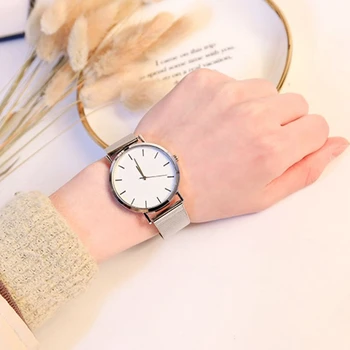 2021 Son Moda Reloj Mujer quartz saat Basit İzle Bayanlar kadın file sutyen Paslanmaz Çelik Rahat Bilezik Metal Kız İzle