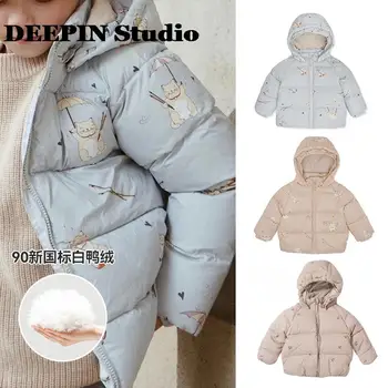 2021 sonbahar ve kış yeni ceket erkek bebek karikatür kapşonlu %90 % beyaz ördek iç astarlı ceket aşağı ceket sıcak tutar