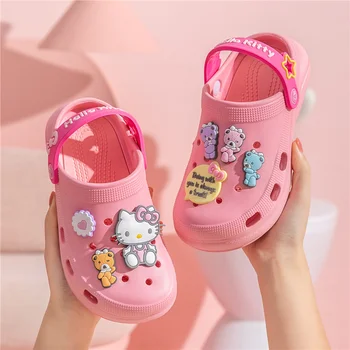 2022 Hello Kitty EVA Yumuşak Terlik Kawaii Sneakers Kızlar Yaz Sandalet Kaymaz Dış Terlik Flip Flop Çocuklar için