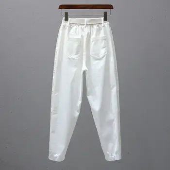 2022 İlkbahar Yaz Yeni Moda Kadınlar Elastik Bel Beyaz Kot harem pantolon Tüm Uyumlu Rahat Gevşek Kot