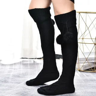 2022 Kore diz örme Çorap kadın moda yün topu yüksek çorap kış sıcak nefes düz renk yün kazık çorap