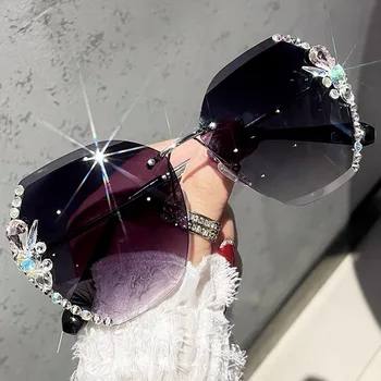 2022 Moda Marka Tasarım Vintage Çerçevesiz Taklidi Güneş Gözlüğü Kadın Erkek Retro Kesme Lens Degrade güneş gözlüğü Kadın UV400