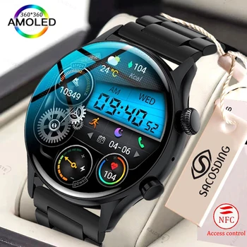 2022 NFC Smartwatch Erkekler AMOLED 390*390 HD Ekran Her Zaman Ekran Zaman Bluetooth Çağrı IP68 Su Geçirmez akıllı saatler Huawei