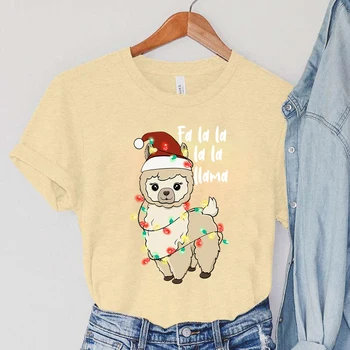 2022 Noel Alpaka Baskı Kadın Harajuku Gömlek Kız Güzel Kuzu Sevimli Desen Baskı Tee Komik Kawaii Grafik T-Shirt Elbise
