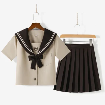 2022 Okul Anime Kız Üniforma Japon Sınıf Donanma Denizci Okul Üniformaları Öğrencileri Kızlar İçin Giysi COS Denizci Donanma Takım Elbise Kahverengi