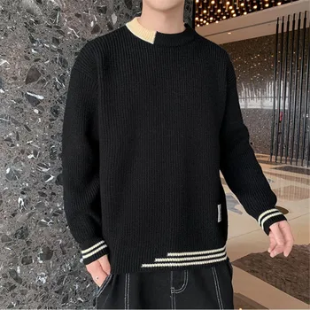 2022 Sonbahar Kış erkek Rahat Uzun Kollu Çizgili Harajuku Streetwear Örme Kazak Moda Gevşek Kazaklar Tops Ropa Hombre
