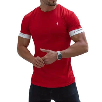 2022 Yaz Casual Erkek koşu T-shirt Spor Salonu Fitness Eğitimi Yeni Erkek O-boyun Baskılı Yüksek Kaliteli spor T-shirt Büyük Boy Üstleri