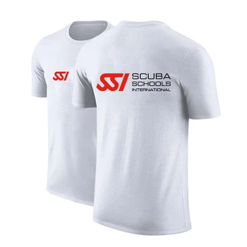 2022 Yaz erkek Tüplü Dalış Dalış SSI baskılı tişört araba logosu Sokak Erkek Kısa Kollu Gömlek Düz Renk O-boyun T-Shirt