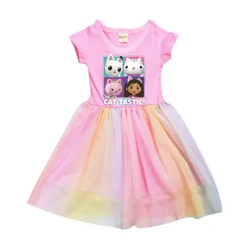 2022 Yaz gabby'nin Dollhouse Elbise Bebek kadın kostümü Kedi Elastik Çocuk Desen Dantel Parti Rop Çocuk Tunik Kumaş 2-9T