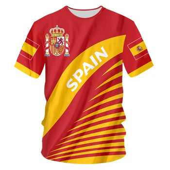 2022 Yaz İspanya Bayrağı T Shirt erkek T-Shirt Jersey Gevşek Vintage İspanyol Tişörtleri Kısa Kollu Gömlek Tops Moda Erkek Giyim