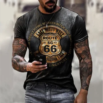 2022 Yaz Yeni Sıcak erkek Nefes T-Shirt 66 Rota Sokak Moda 3D Baskılı O-boyun Kısa Kollu Artı Boyutu Üstleri Dropshipping