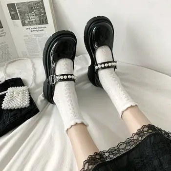 2022 Yeni Büyük Boy 35-44 kadın ayakkabısı Retro İngiliz Tarzı Küçük deri ayakkabı Bir Çizgi Kalın Tabanlı Mary Jane Tek