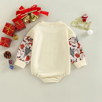 2022 Yeni Doğan Ürünler Kız Erkek Sonbahar Romper Uzun Kollu O Boyun Noel Karikatür Baskı Rahat Romper Bebek Giyim
