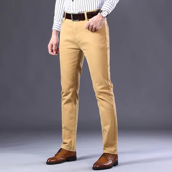 2022 Yeni erkek Haki Kot Klasik Tarzı İş Moda Düz Renk Streç Düz Kot Pantolon Erkek Marka Pantolon