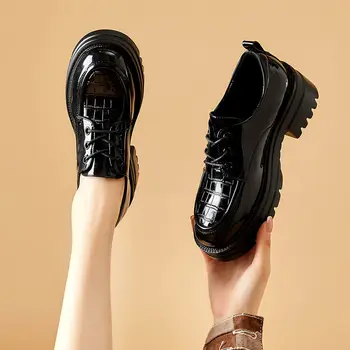 2022 Yeni moda makosen ayakkabılar Kadınlar için İngiliz Tarzı deri ayakkabı Kalın Taban Kız Öğrenciler Ayakkabı Kore Moda Zapatillas Mujer