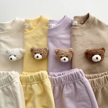 2022 Yeni Sevimli Bebek Giyim Seti Uzun Kollu Eşofman Kazak Takım Elbise Çocuklar günlük pantolon 2 Adet Sonbahar Kız Erkek Tişörtü Kıyafet