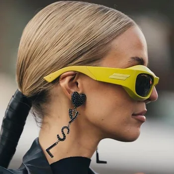2022 Yeni Spor Y2K Güneş Gözlüğü Kadın Spor Gözlük güneş gözlüğü Erkekler Moda Silme Resimli Cyberpunk Shades Gözlük Occhiali Da Taban