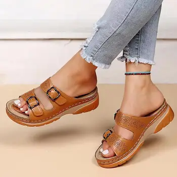 2022 Yeni Yaz Bayanlar Kama Sandalet Rahat platform ayakkabılar Plaj Flip Flop Burnu açık Vintage Terlik moda ayakkabılar Kadınlar için
